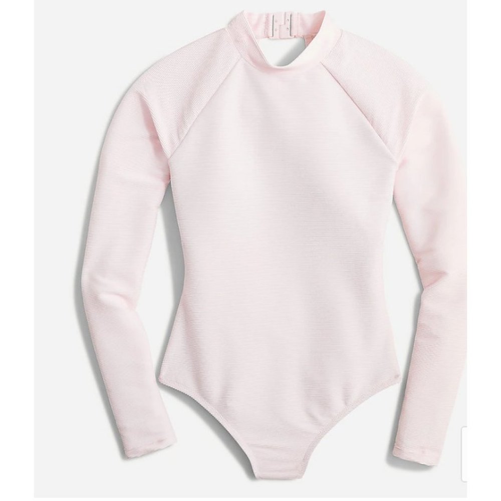 J. Crew $128 Active Ribbed Long Sleeve One Piece Swimsuit Size 12 BE806 Pink